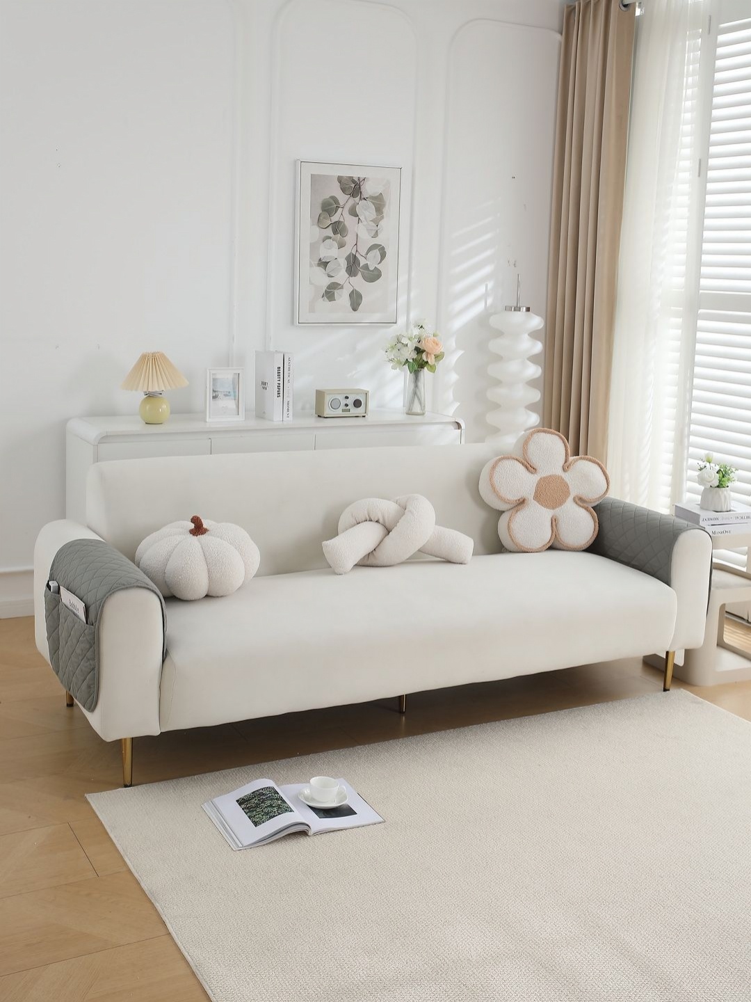 

HOKIPO Grey Polyester 2 Piece Sofa Cover With Arms