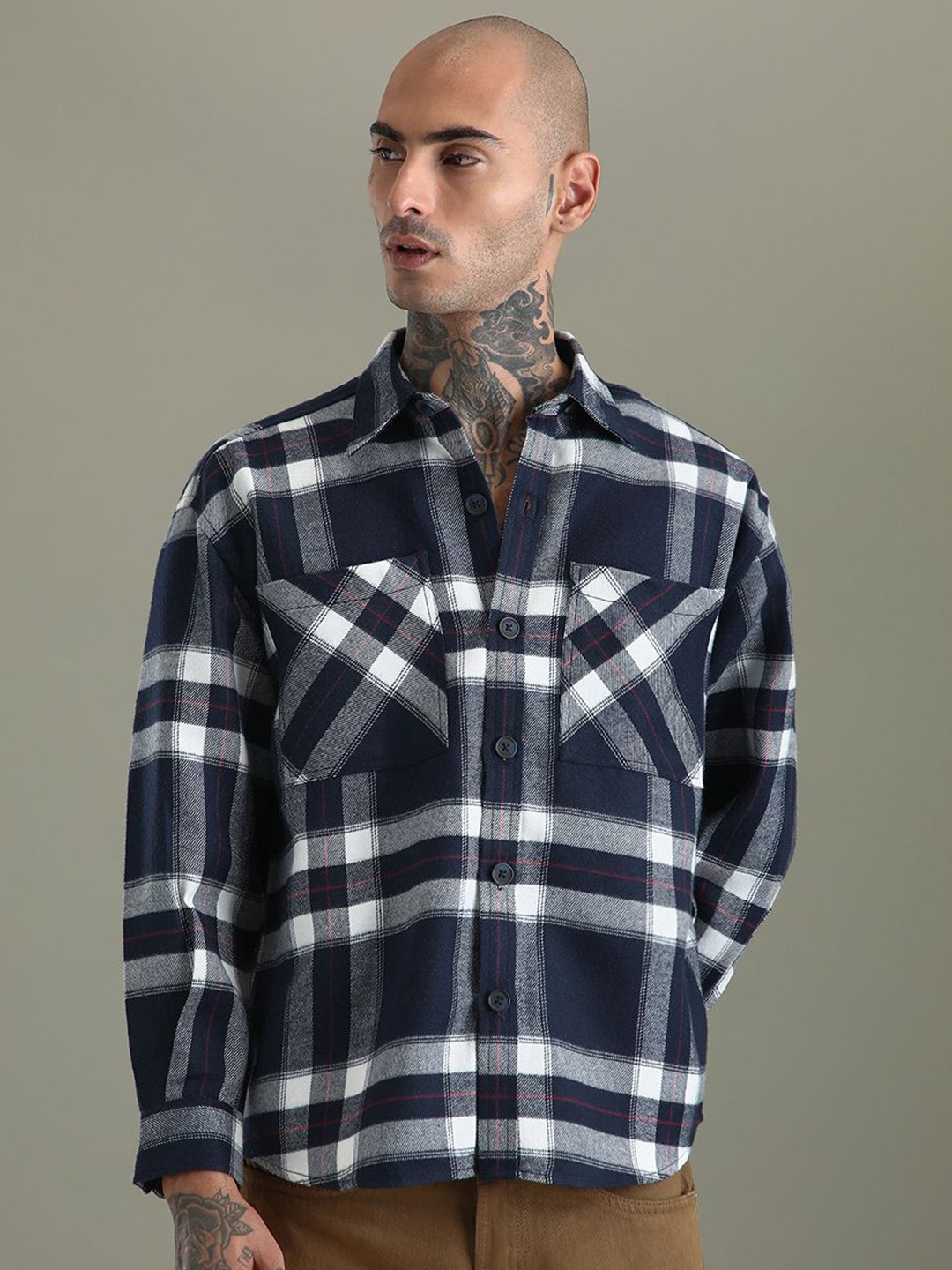 

Banana Club Men Checked Open Front Jacket, Blue