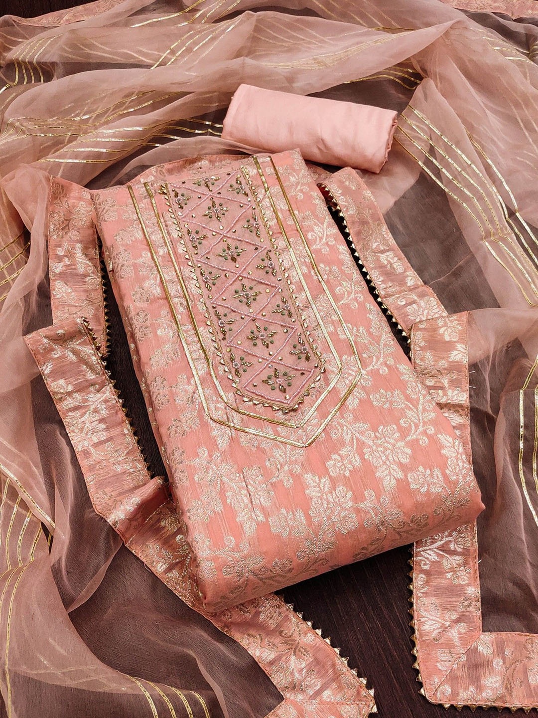 

mimi design Unstitched Dress Material, Peach