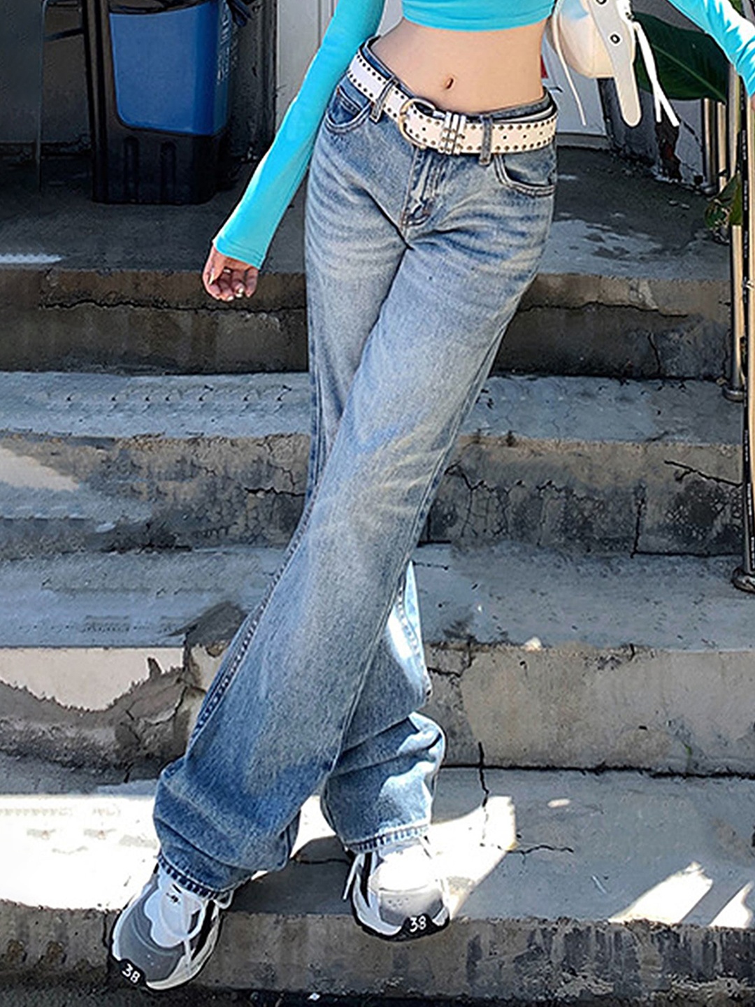 

LULU & SKY Women Cotton Wide Leg Highly Distressed Heavy Fade Jeans, Blue