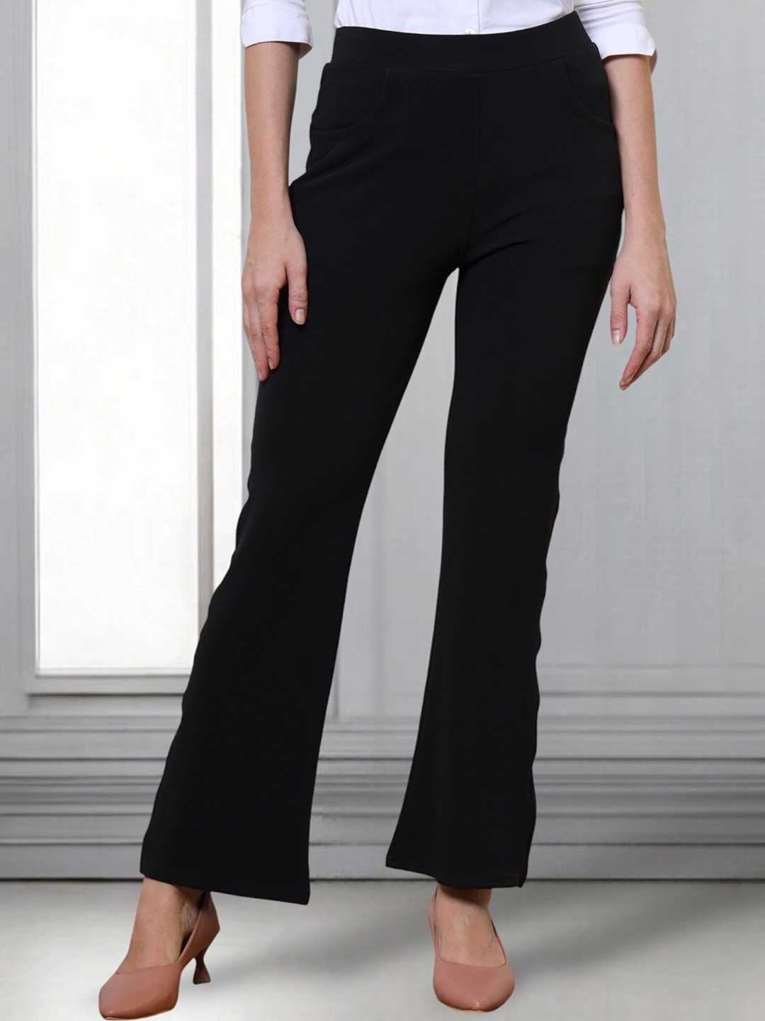 

All About You Formals Women Flared High-Rise Trousers, Black