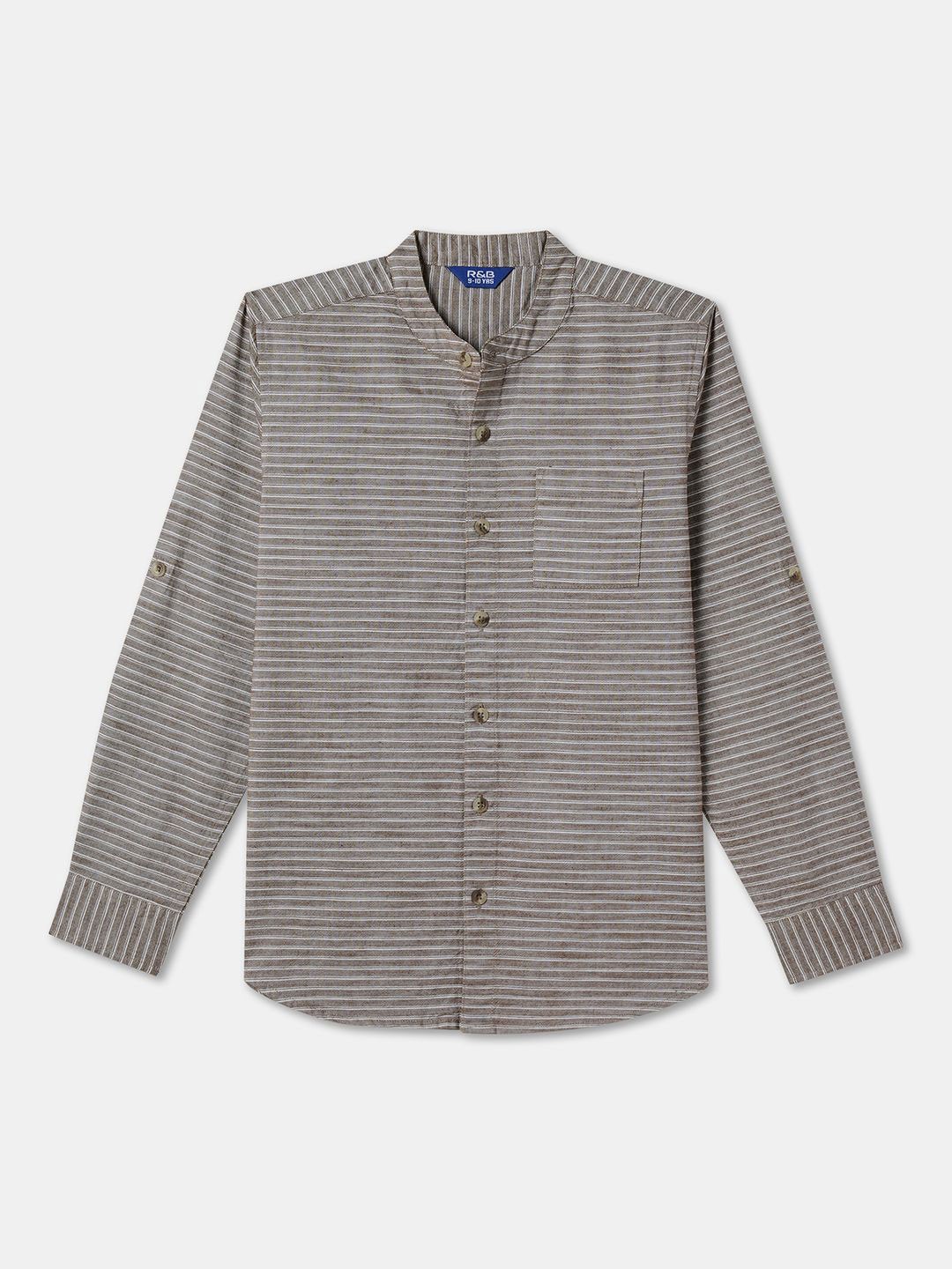 

R&B Boys Horizontal Stripes Opaque Striped Casual Shirt, Beige