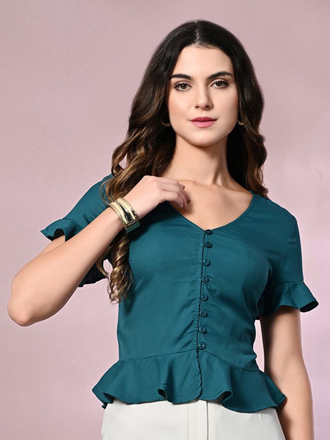 

all about you Women Solid Peplum Top, Teal