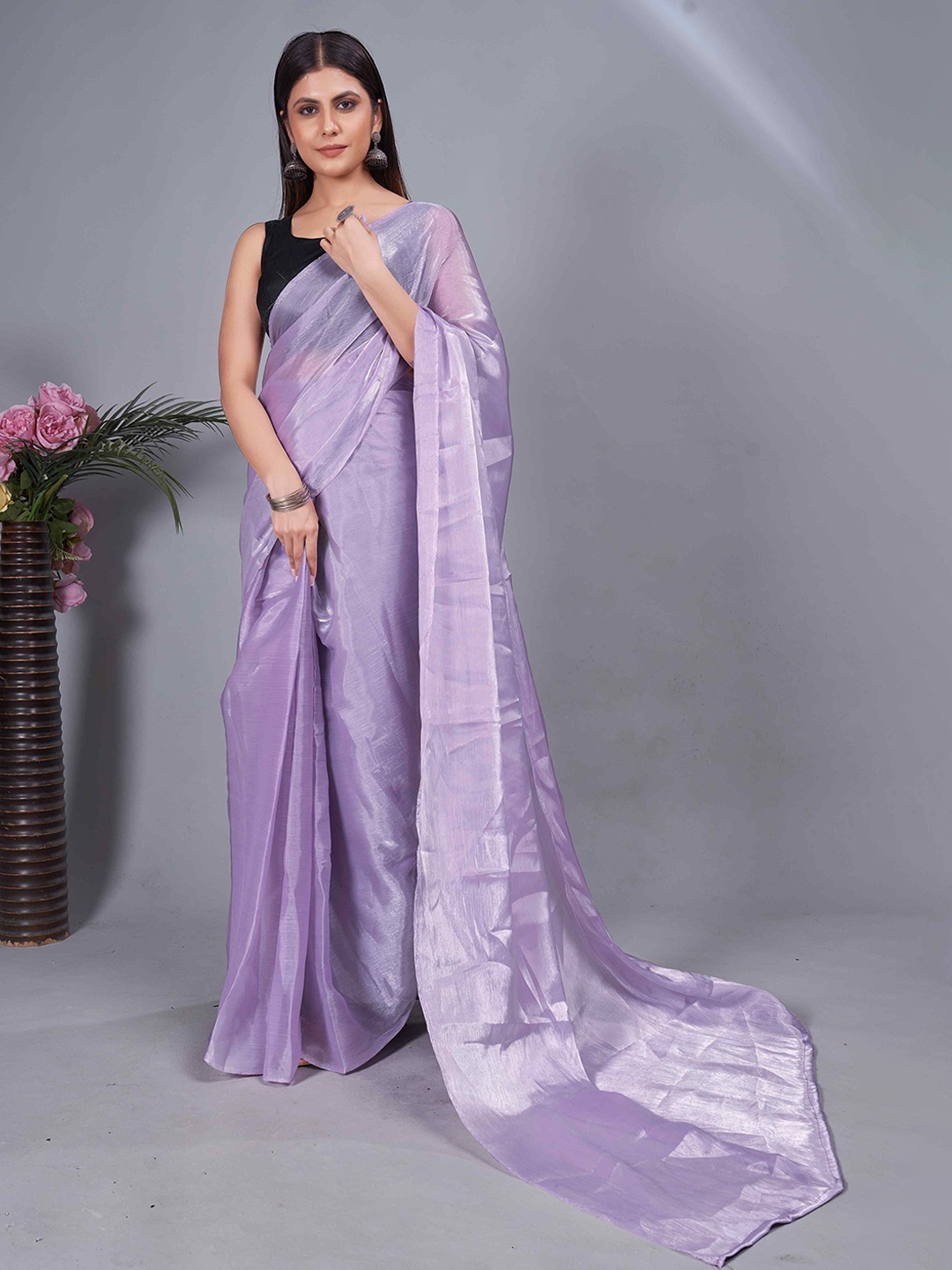 

HERE&NOW Poly Georgette Ready to Wear Saree, Lavender