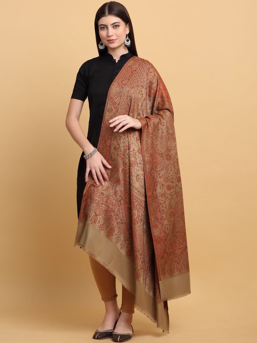 

KRAFT INDIA Women Paisley Printed Shawl, Beige