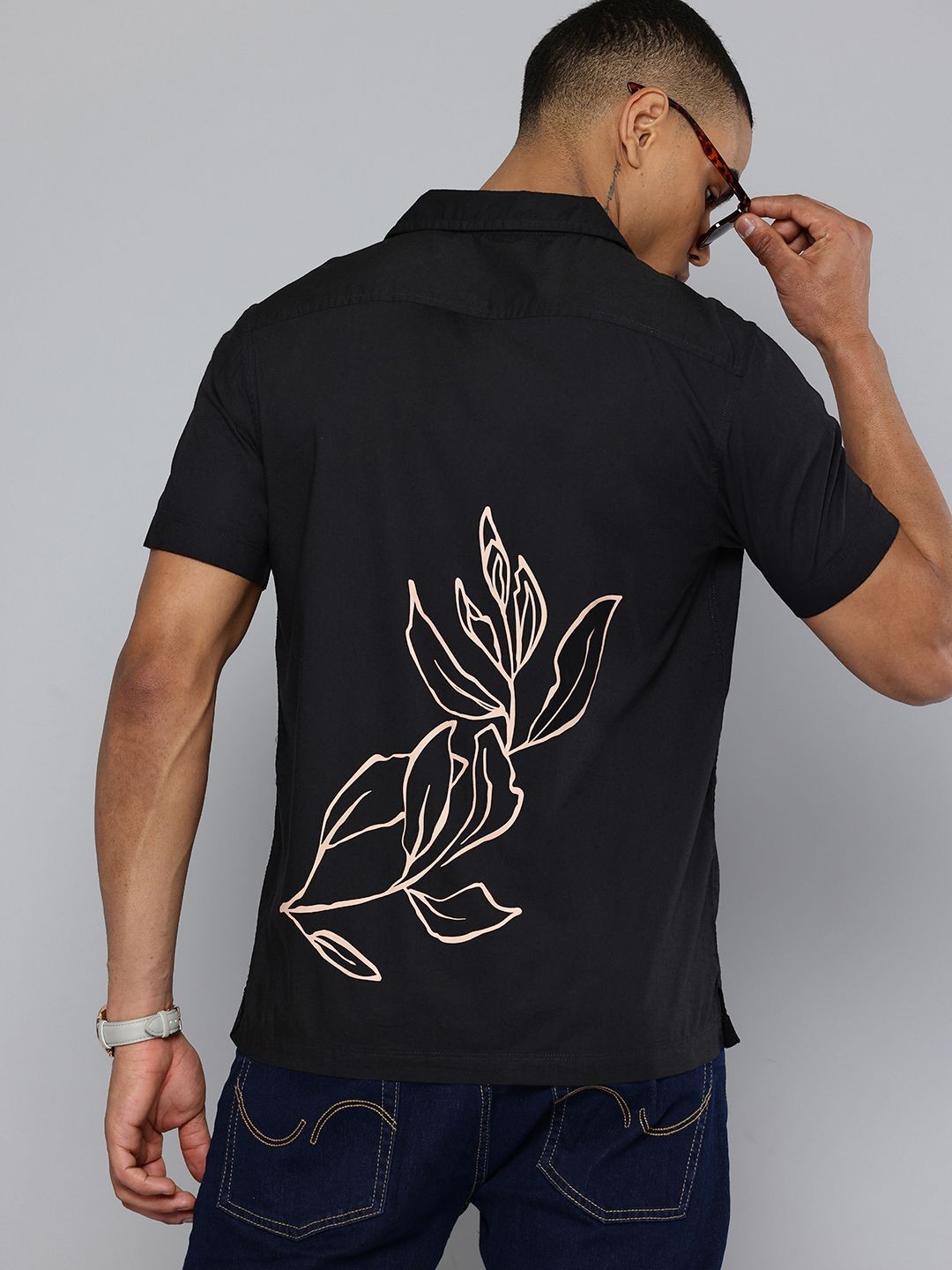 

Indian Terrain Chiseled Skinny Fit Tropical Printed Casual Shirt, Black