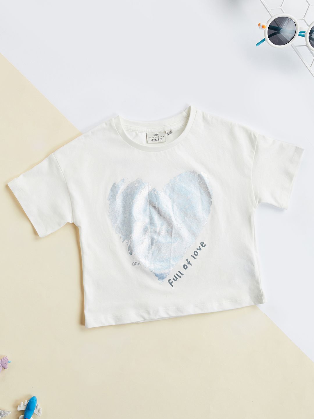

Juniors by Babyshop Girls Printed Cotton Round Neck Top, White