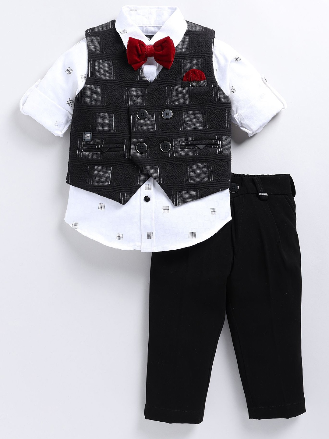 

LITTLE COLLARS Boys Checked Shirt with Trousers, Black