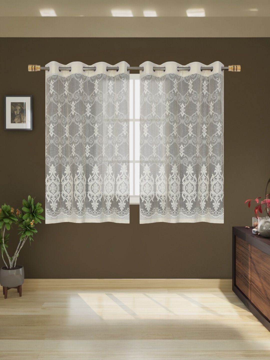 

BIGGER FISH Cream-Coloured Set of 2 Sheer Window Curtain
