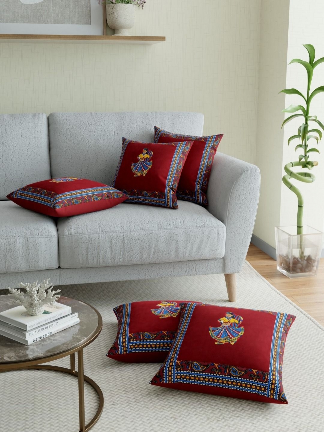 

BED-SHEET.COM Maroon Ethnic Motifs Square Cushion Covers