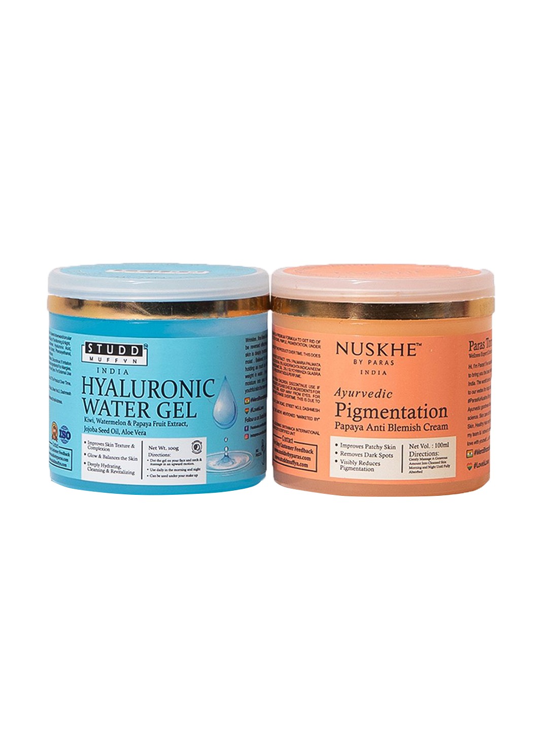

Studd Muffyn Set Of 2 Hyaluronic Water Gel & Pigmentation Papaya Cream - 100 g Each, Blue