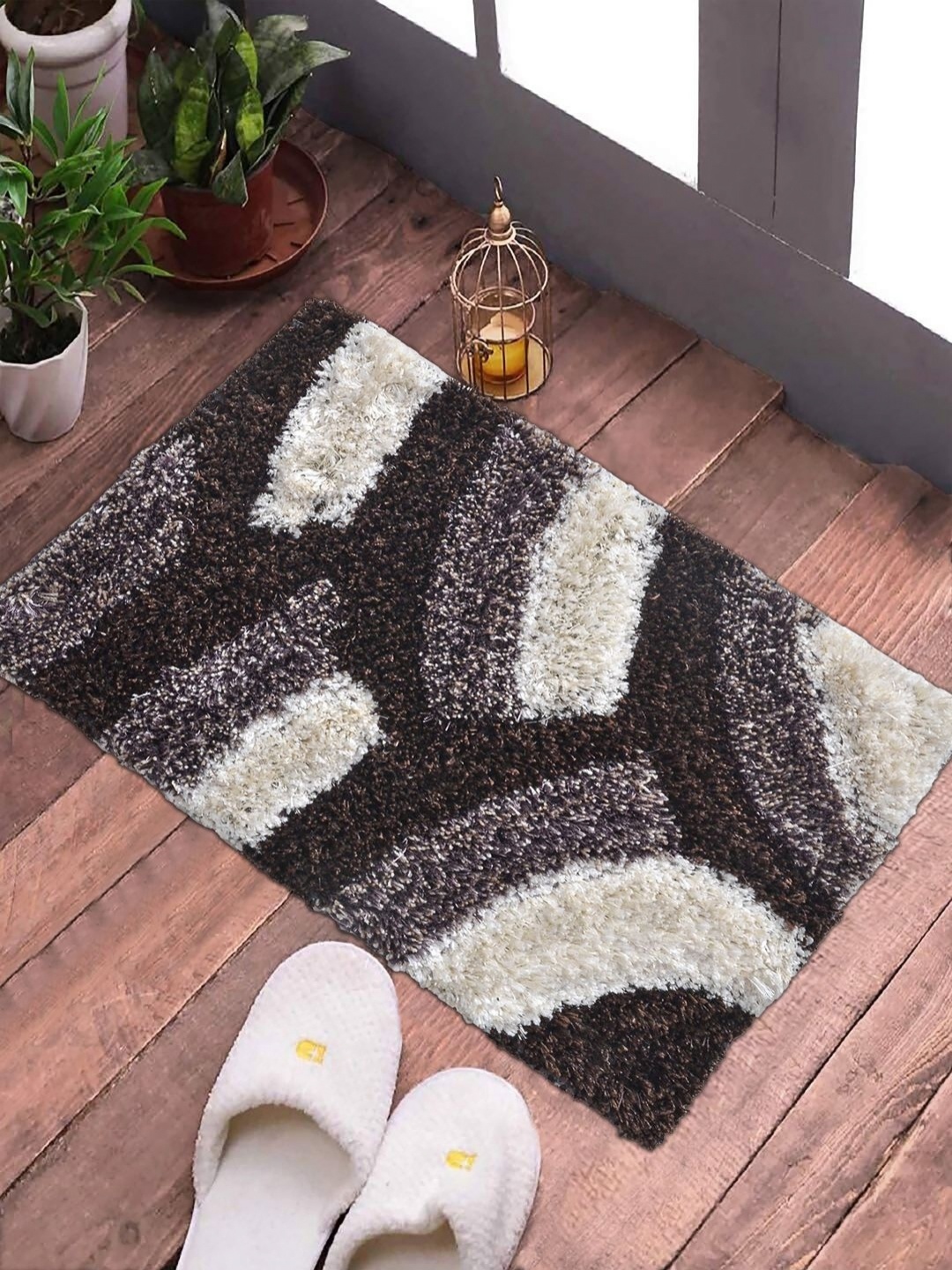 

FABINALIV Brown & White Anti Skid Doormats