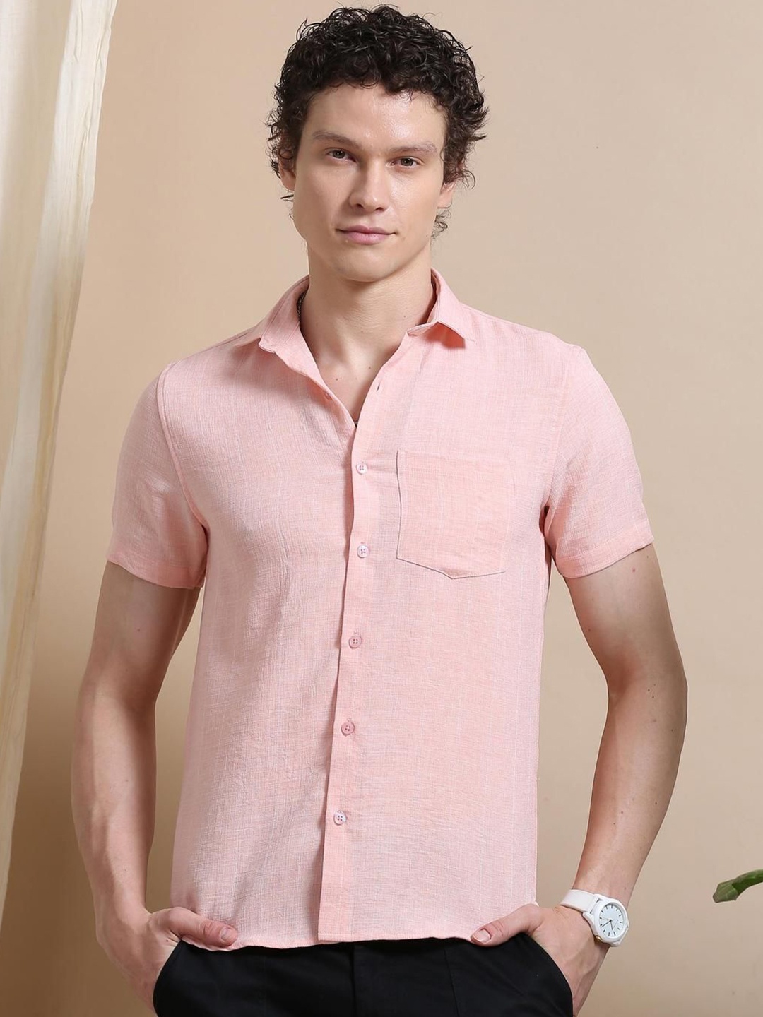 

HOUSE OF MAHNOTS Men Classic Opaque Casual Shirt, Pink