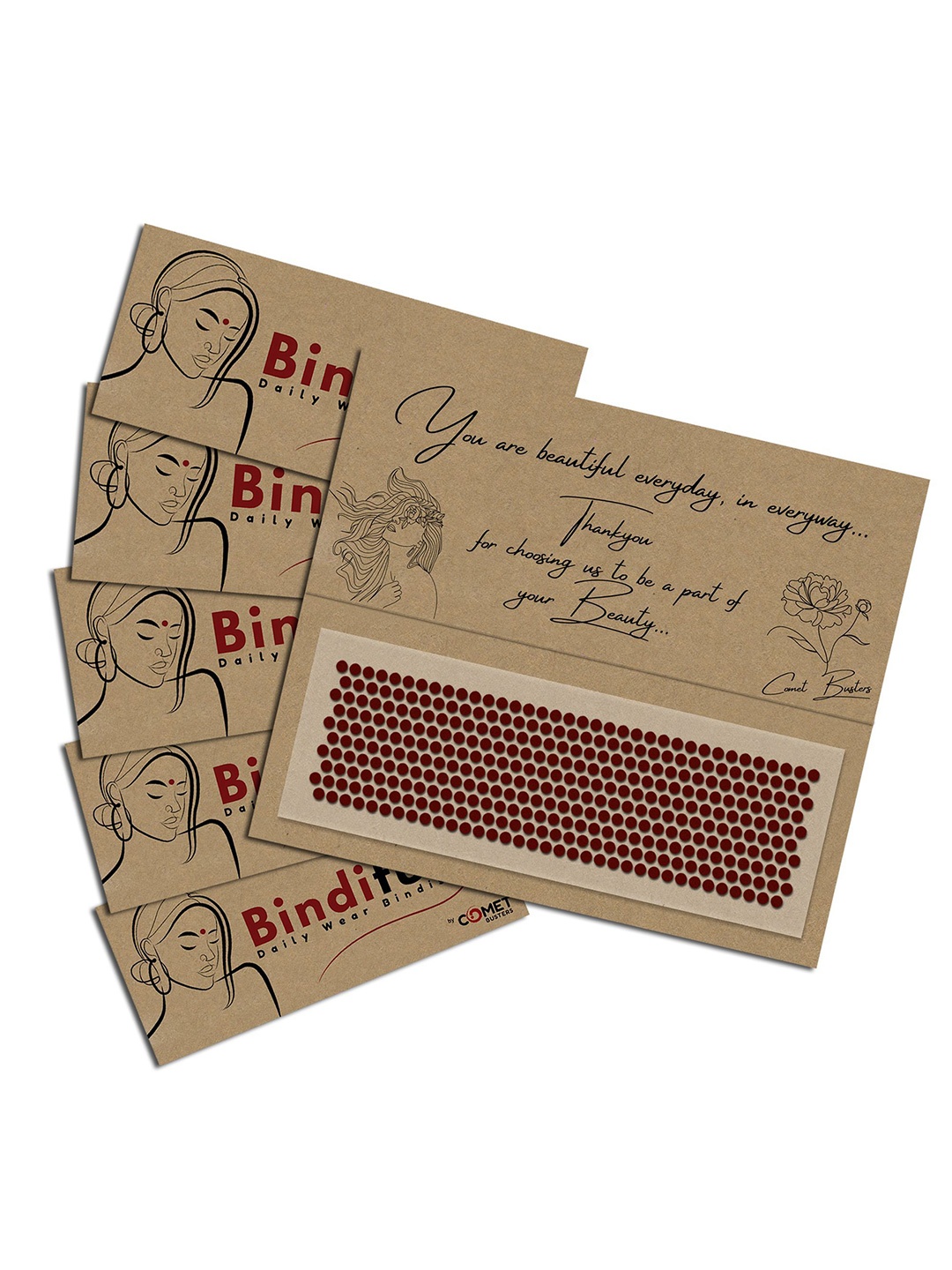 

Comet Busters Bindiful Set Of 5 Beautiful Traditional Round Bindi - Maroon