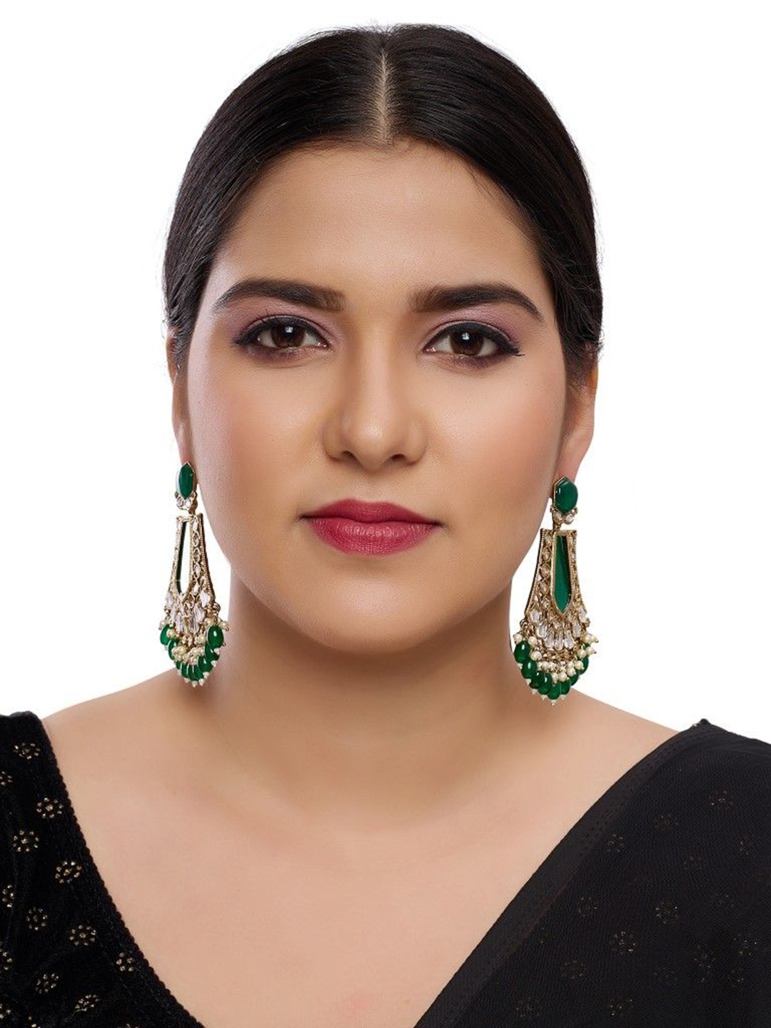 

Rukma Gold-Plated Kundan Studded & Beaded Earrings