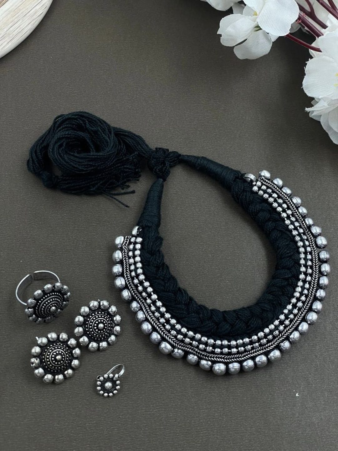

NAMAN ARTS Silver Plated Oxidised Jewellery Set