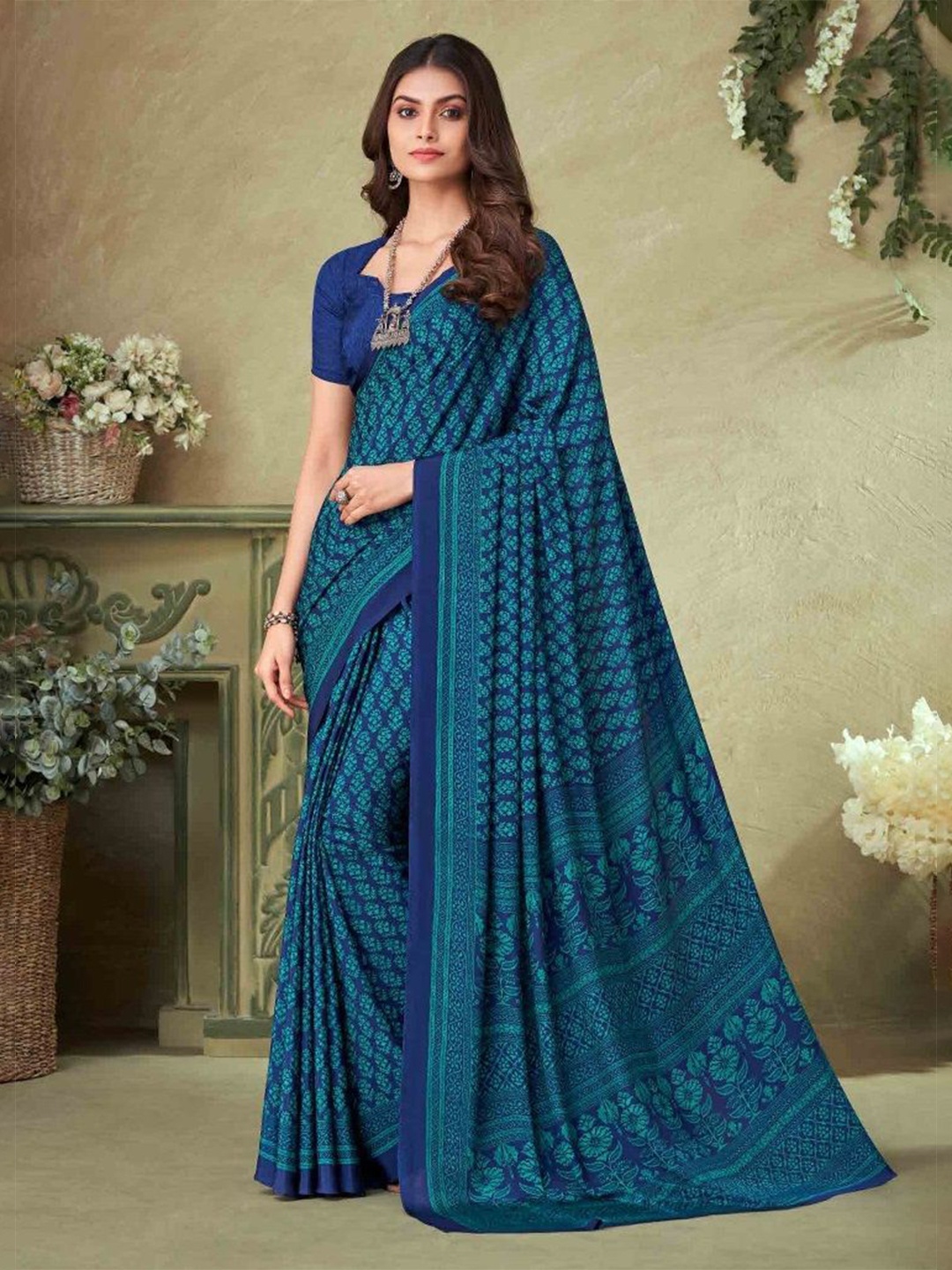 

Reboot Fashions Women Ethnic Motifs Pure Crepe Saree, Blue