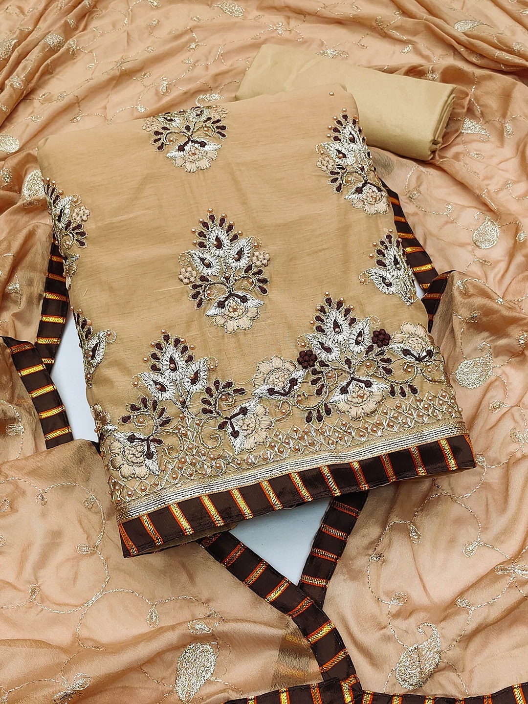 

Maroosh Embroidered Unstitched Dress Material, Beige