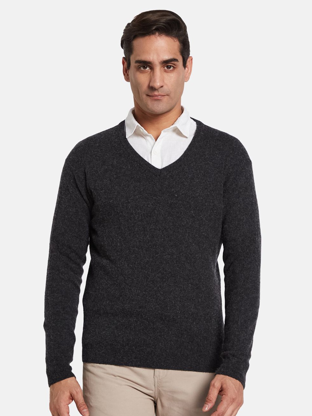 

METTLE Men Woollen Pullover, Grey