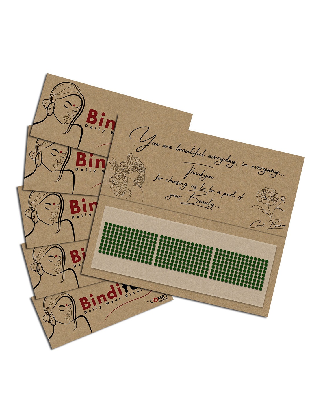 

Comet Busters Bindiful Set Of 5 Traditional Round Bindis - Dark Green