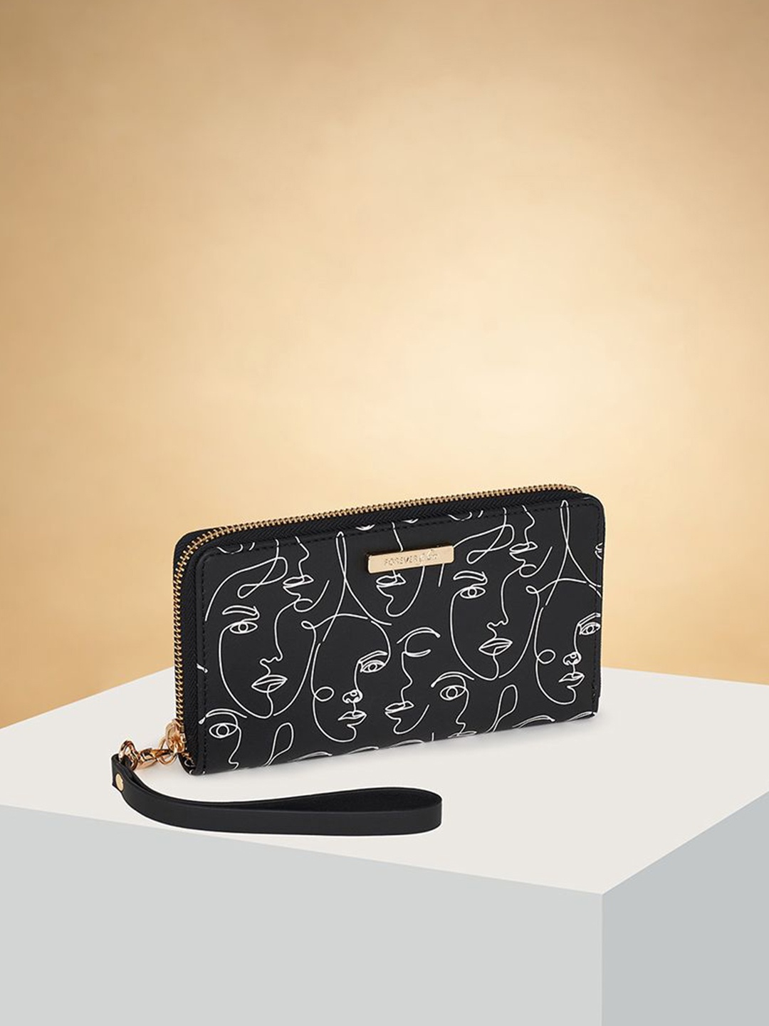 

Forever Glam by Pantaloons Women Abstract Printed Leather Zip Around Wallet, Black