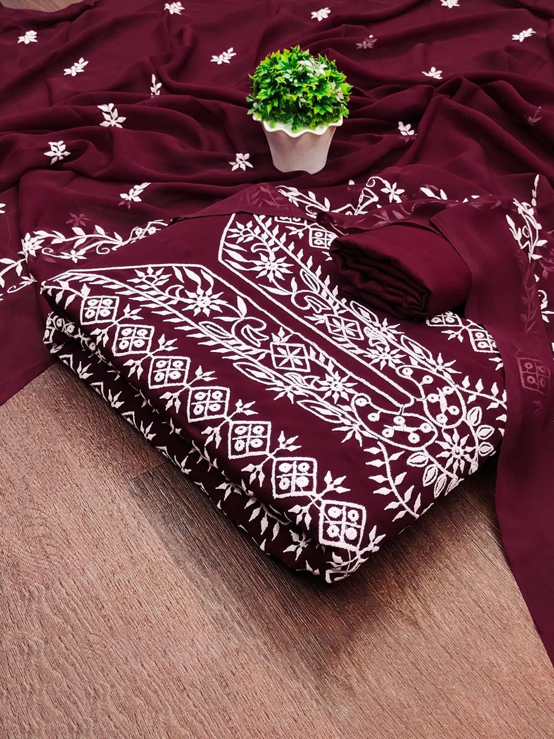 

ZEEPKART Unstitched Dress Material, Maroon