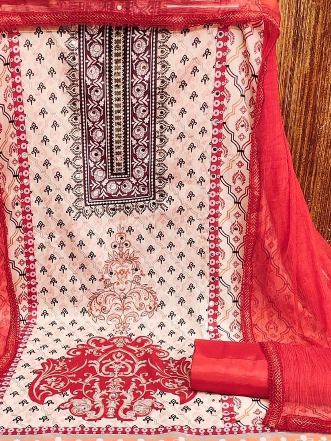

mimi design Unstitched Dress Material, Red