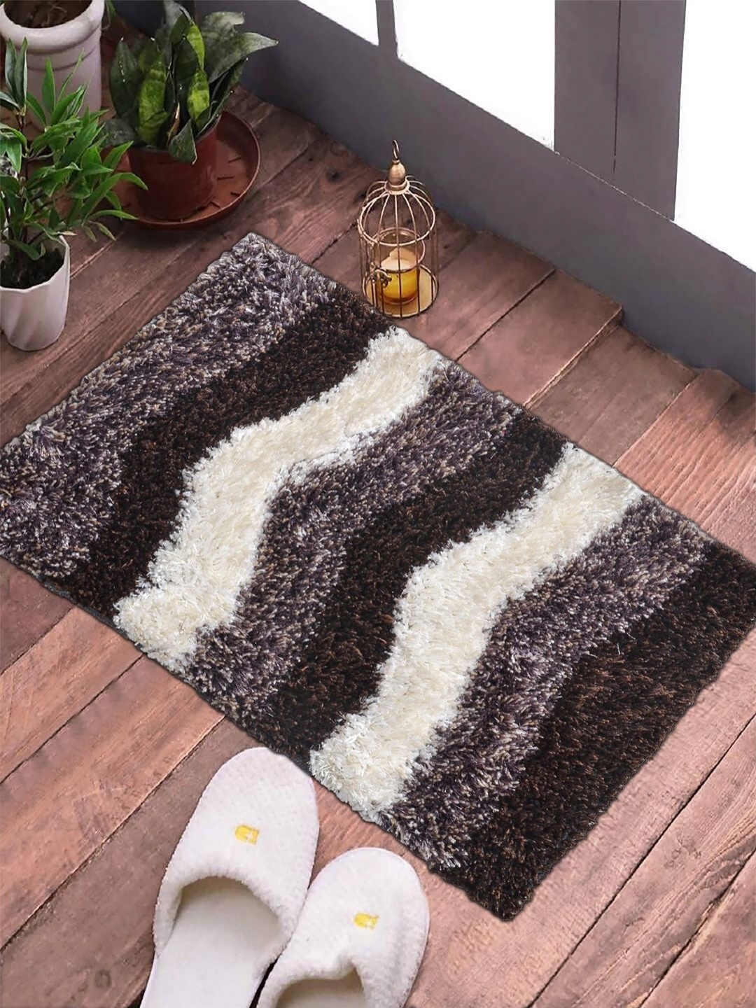 

FABINALIV Brown & White Striped Anti Slip Doormats