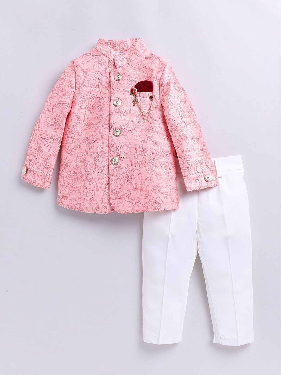 

Little Collars Kids Embroidered Bandhgala Set, Pink