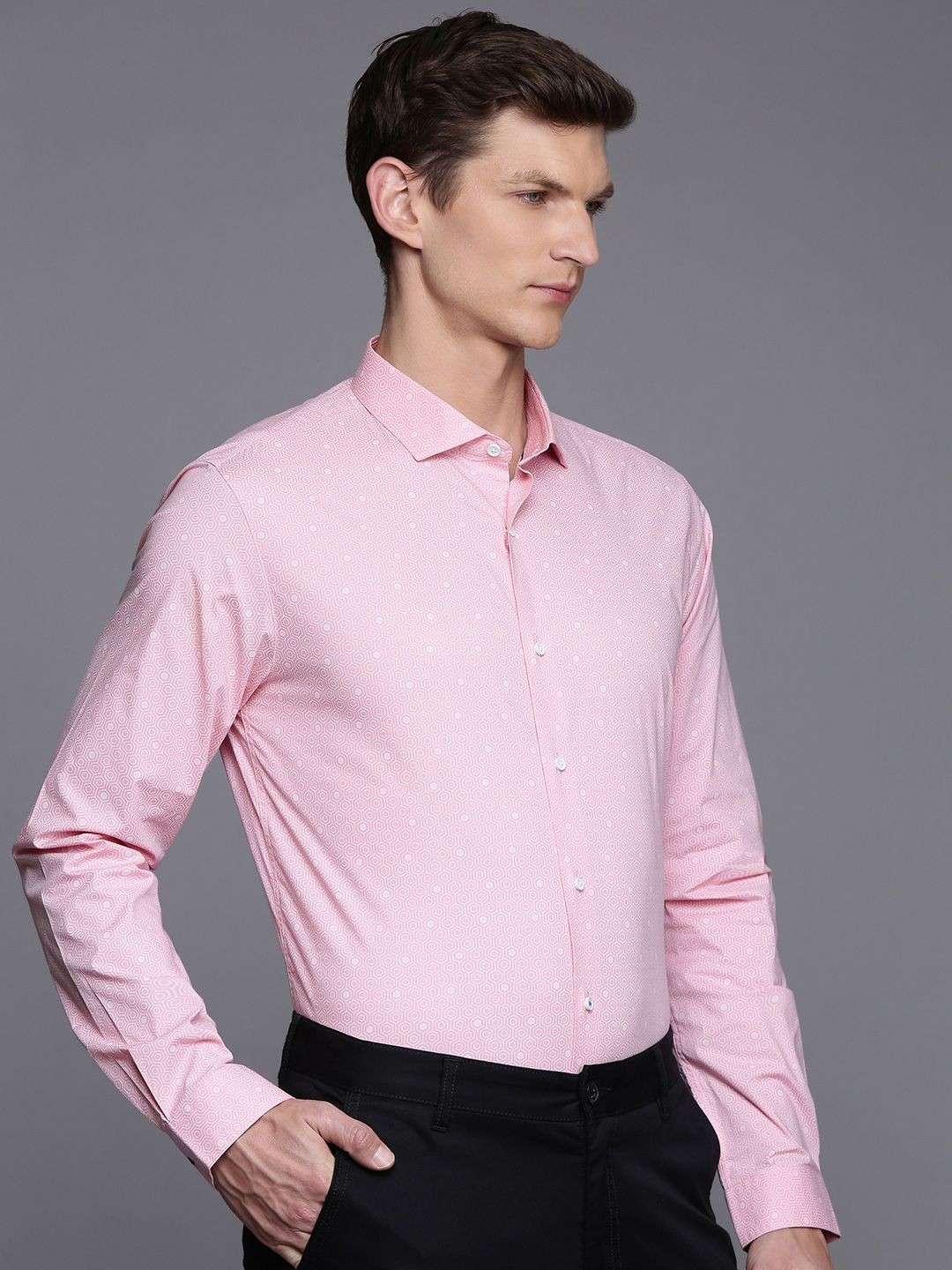 

Louis Philippe Ath.Work Super Slim Fit Printed Formal Shirt, Pink