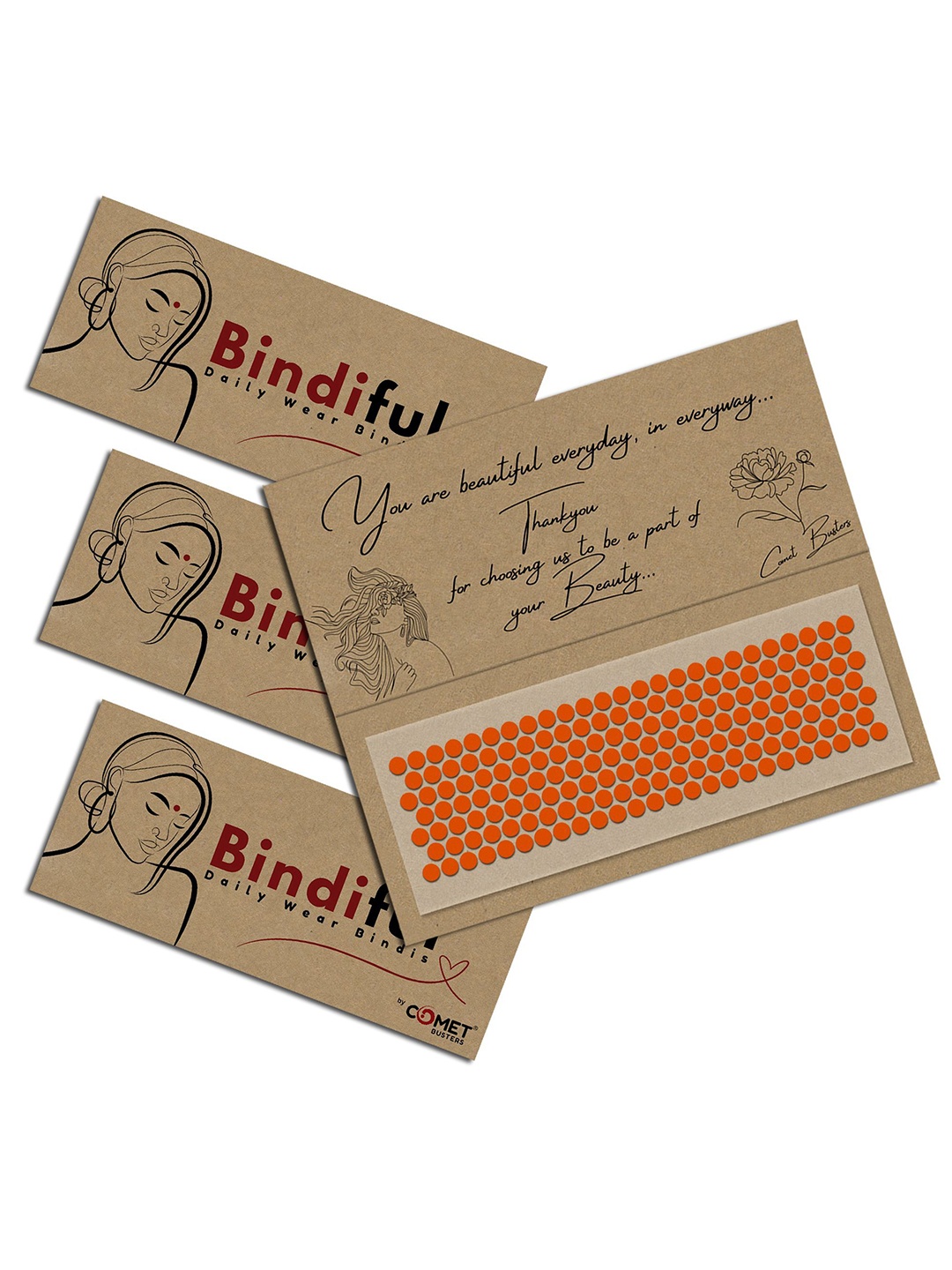 

Comet Busters Set Of 3 Bindiful Beautiful Traditional Designer Bindi - Orange Colored