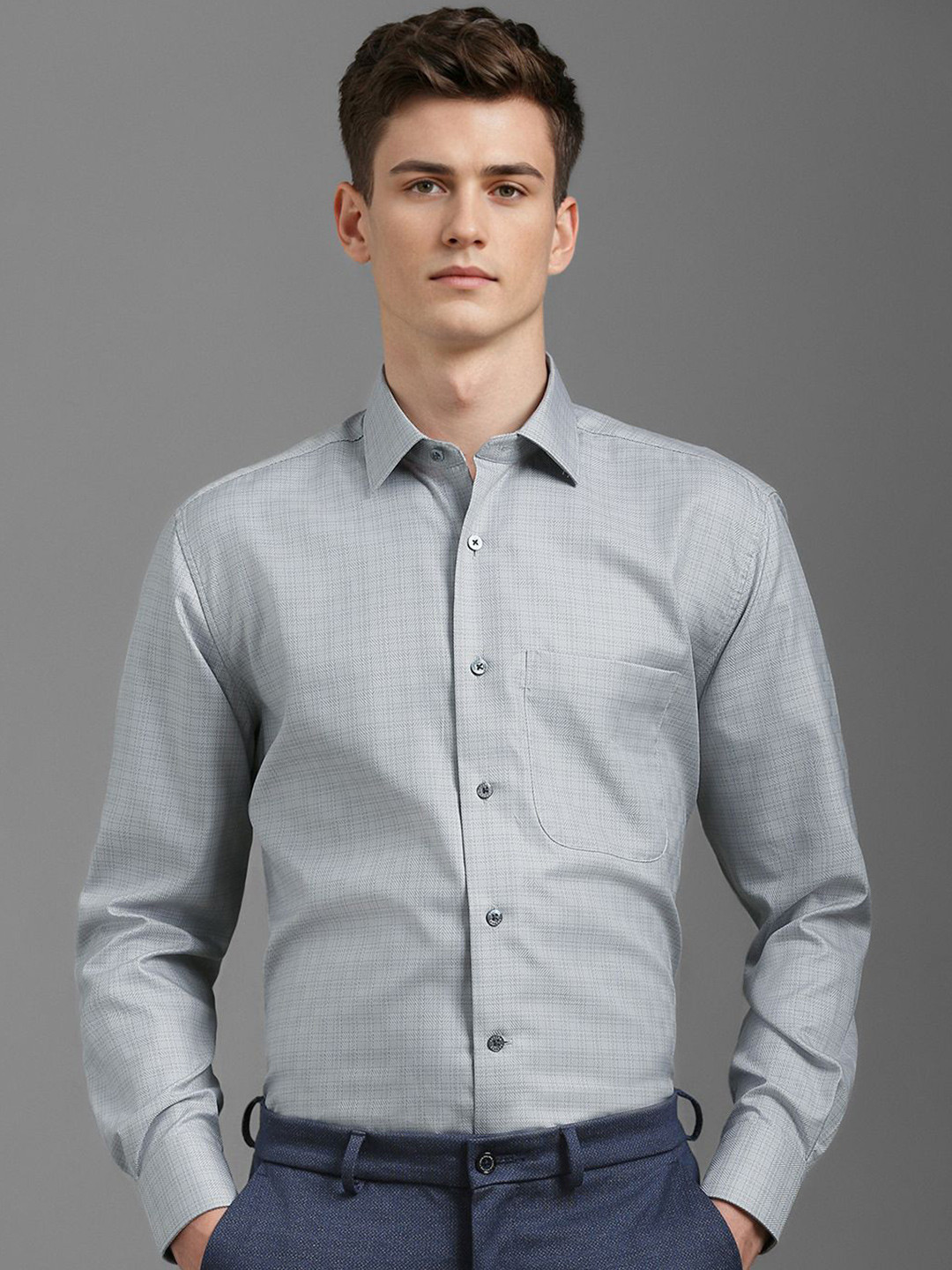

Luxure by Louis Philippe Men Classic Opaque Checked Formal Shirt, Grey