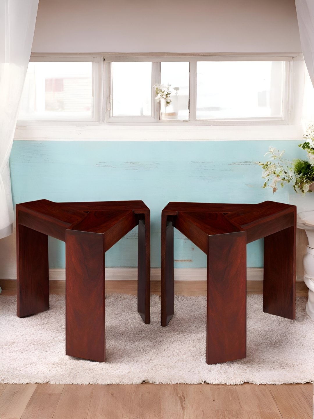 

Ikiriya Set Of 2 Brown Wood Contemporary Triangle Bedside Table