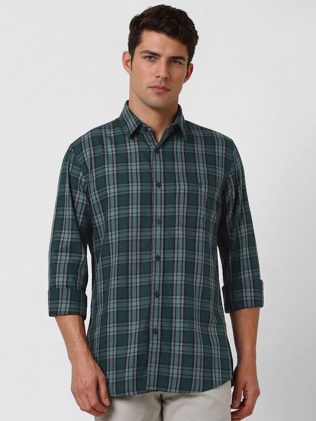 

Van Heusen Sport Men Slim Fit Opaque Checked Casual Shirt, Green