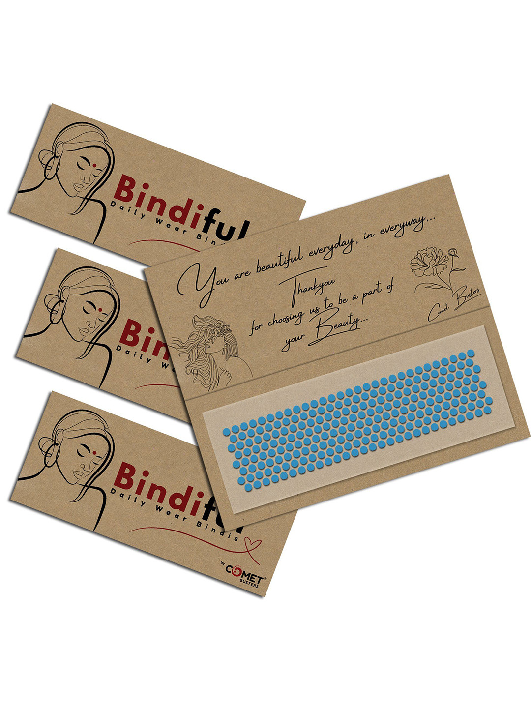 

Comet Busters Bindiful Set Of 3 Traditional Round Bindis - Turquoise Blue