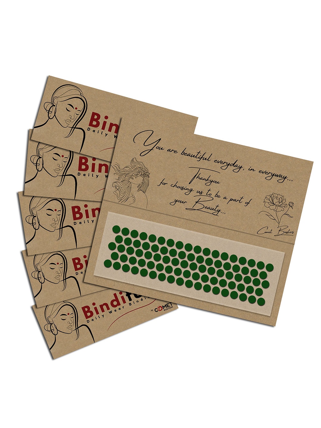 

Comet Busters Bindiful Set Of 5 Traditional Round Bindi - Dark Green