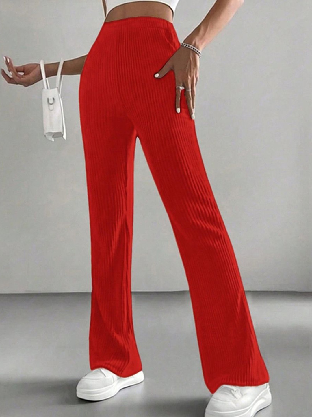 

StyleCast Women Straight Fit Trousers, Red