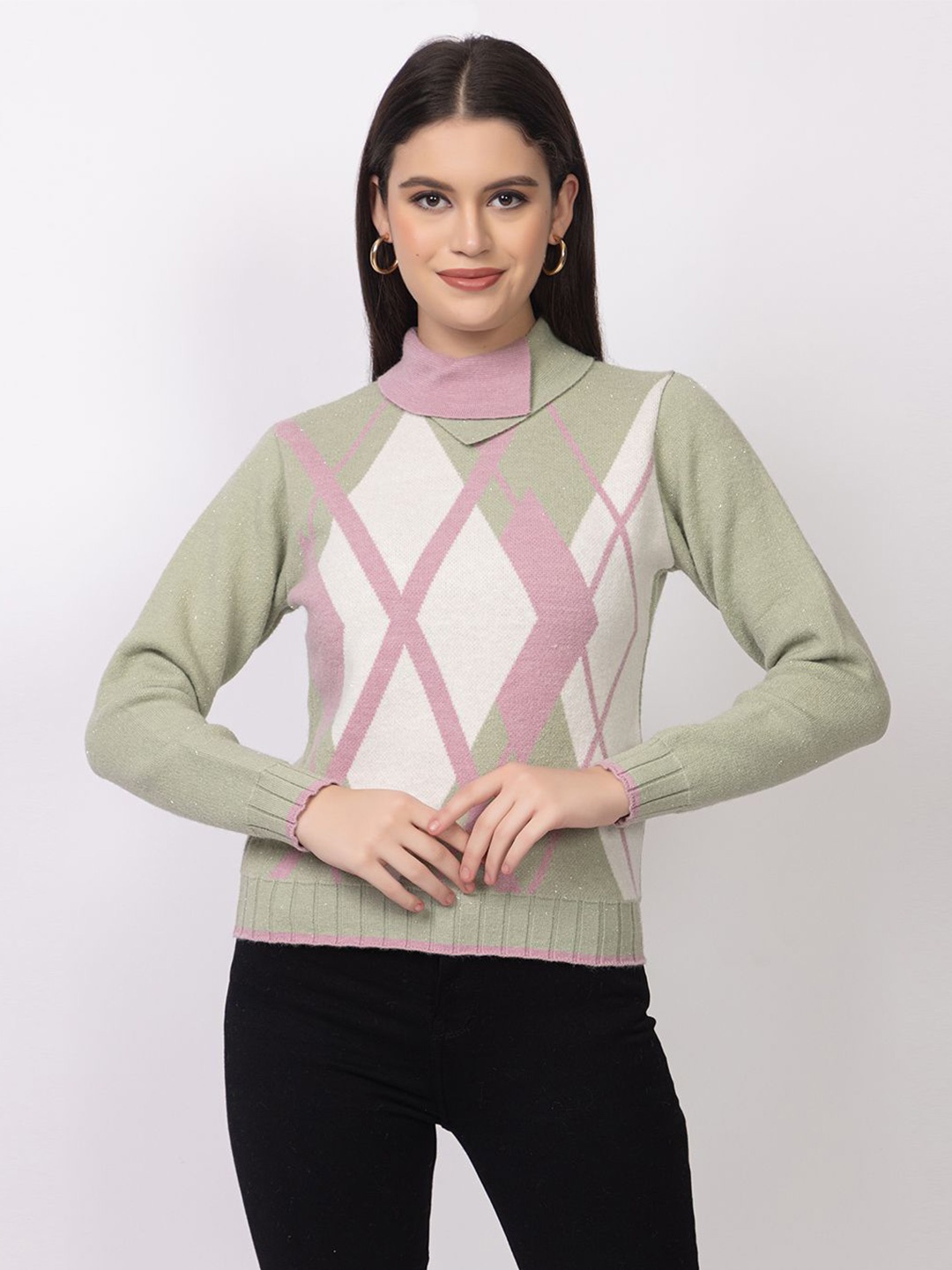 

Lory Women Turtle Neck Woollen Pullover, Green