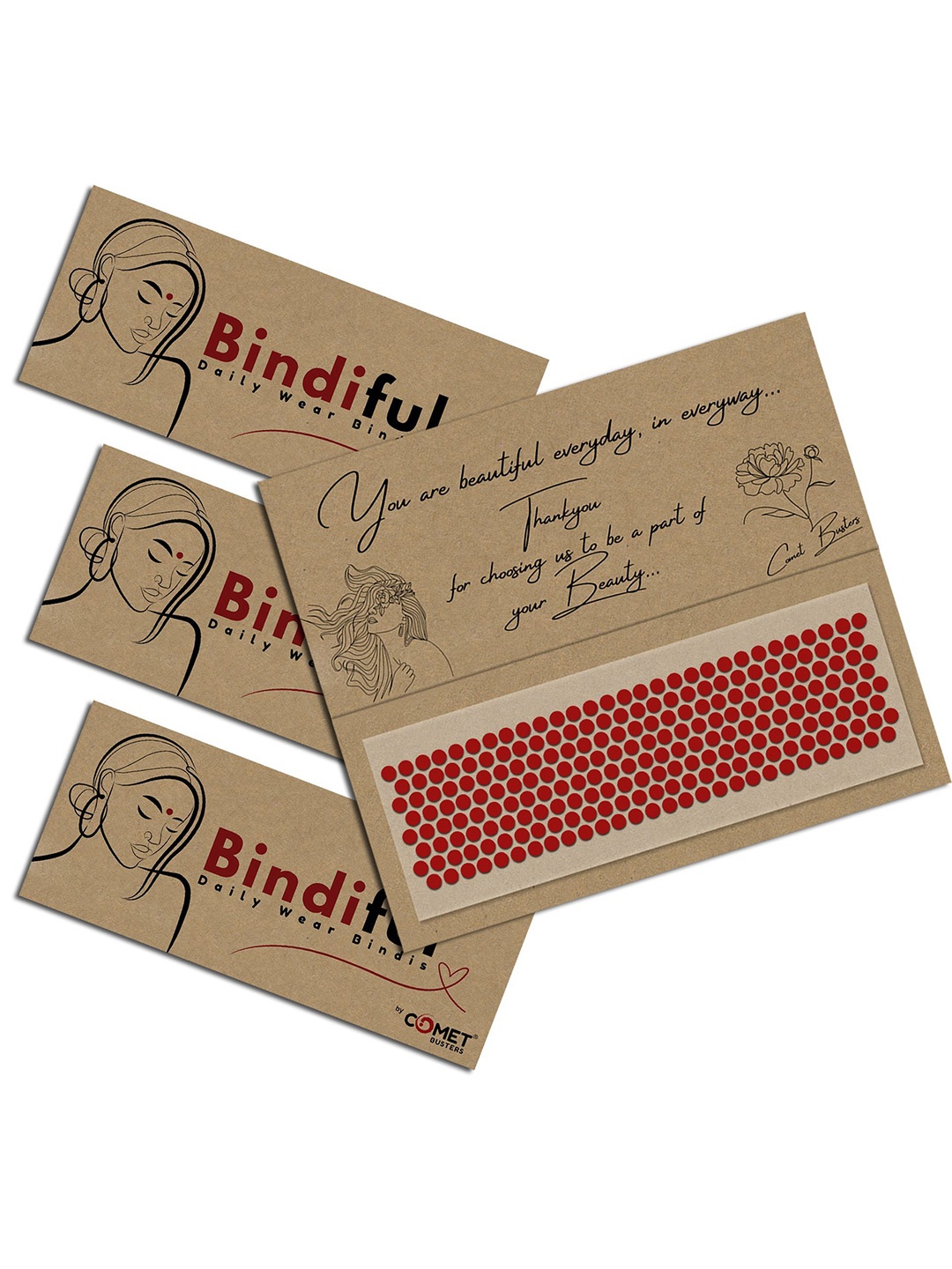 

Comet Busters Set Of 3 Handcrafted Traditional Designer Bindis, Red