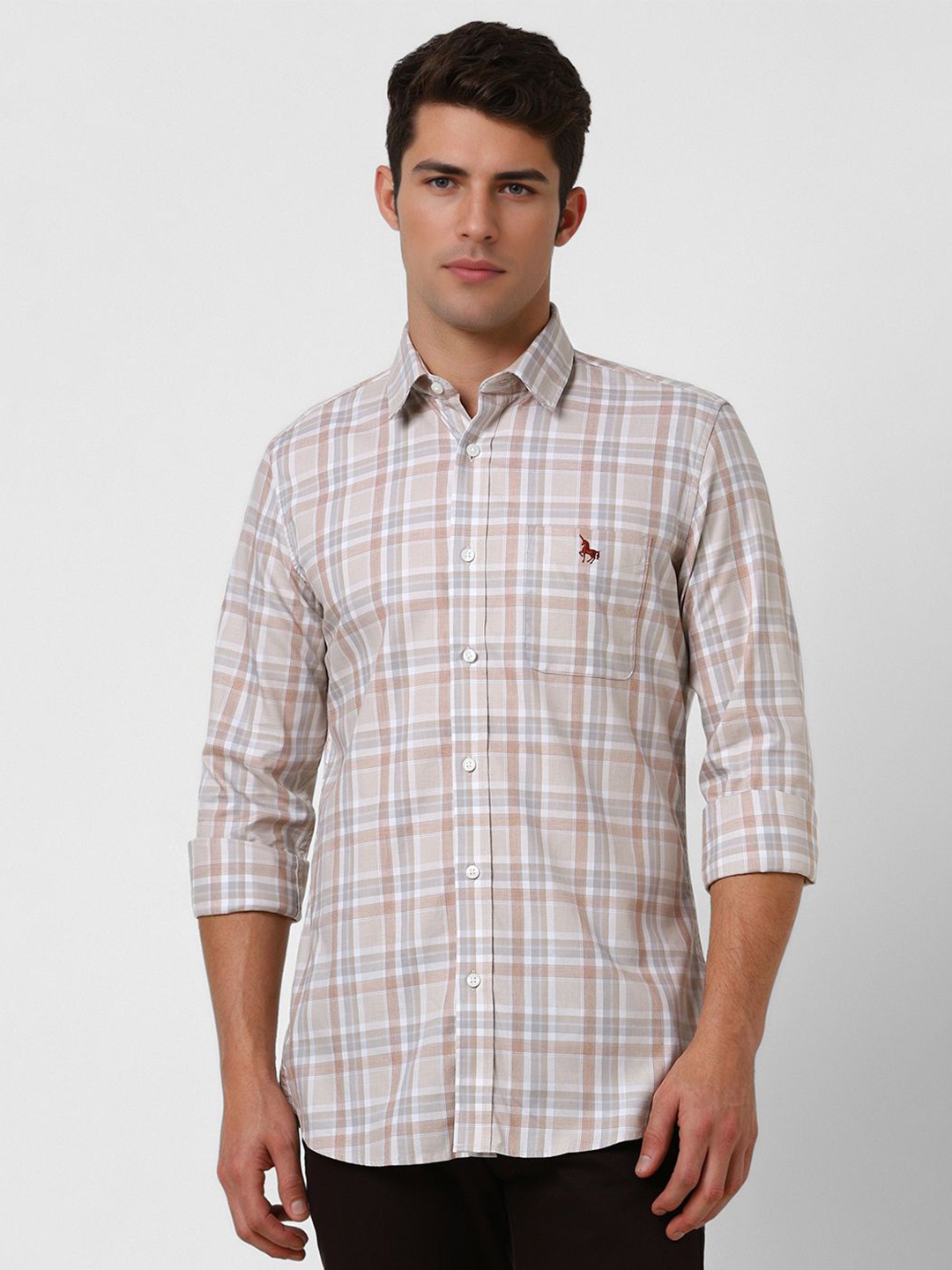 

Van Heusen Sport Men Slim Fit Opaque Checked Casual Shirt, Beige