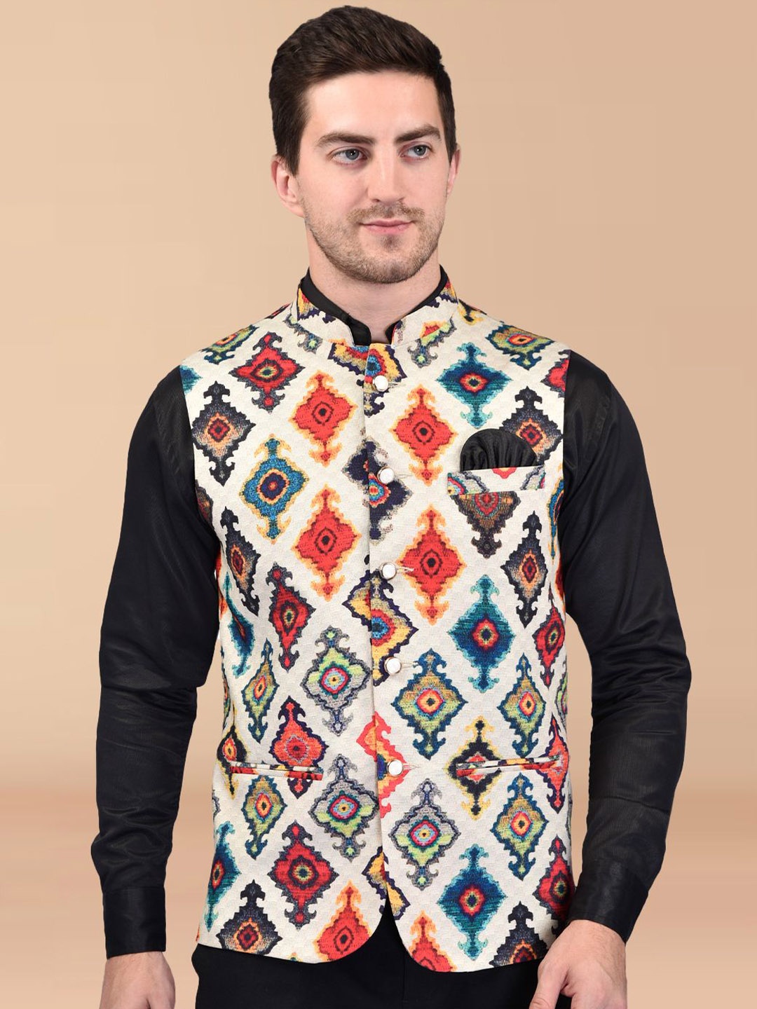 

BOWLIFESTYLE Printed Nehru Jacket, White