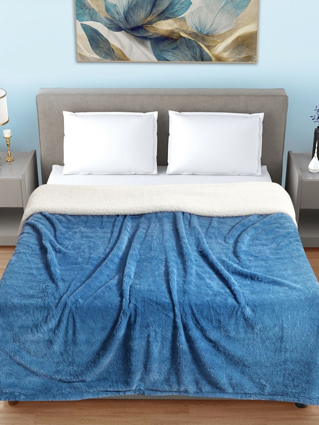

FABINALIV Blue Woollen Mild Winter 600 GSM Double Bed Comforter