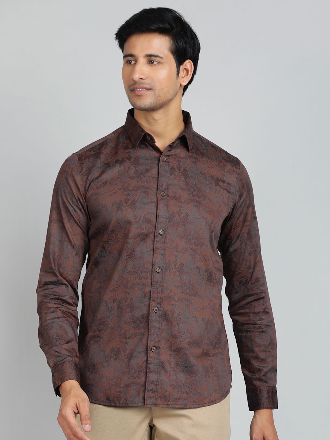 

JADE BLUE Men Slim Fit Floral Opaque Printed Casual Shirt, Brown