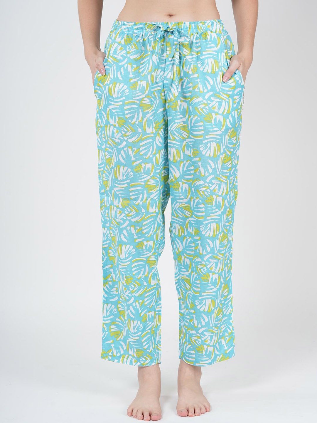 

Style Shoes Women Floral Printed Straight Lounge Pants With Functional Pocket, Green