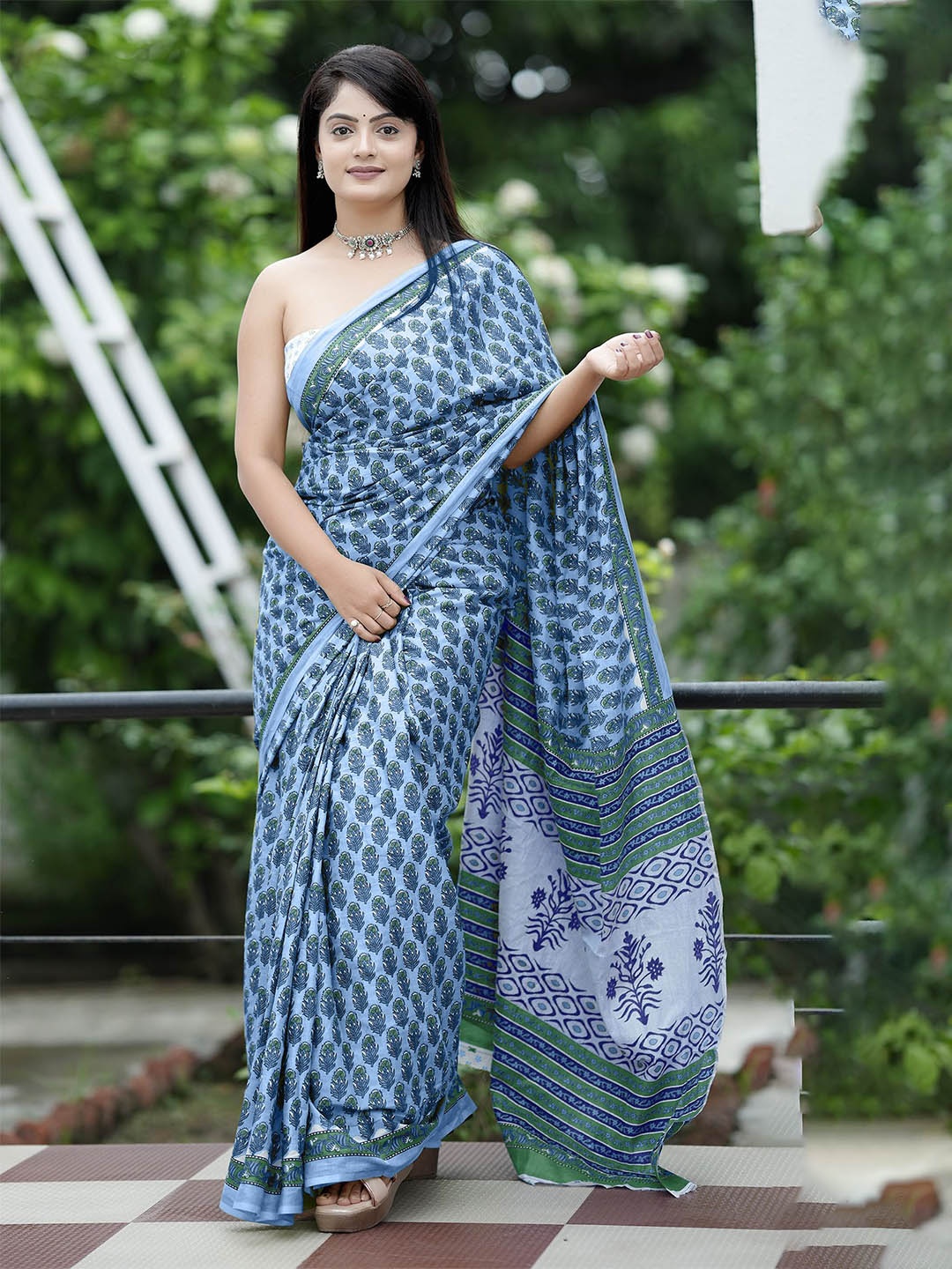 

HERE&NOW Pure Cotton Bhagalpuri Saree, Blue