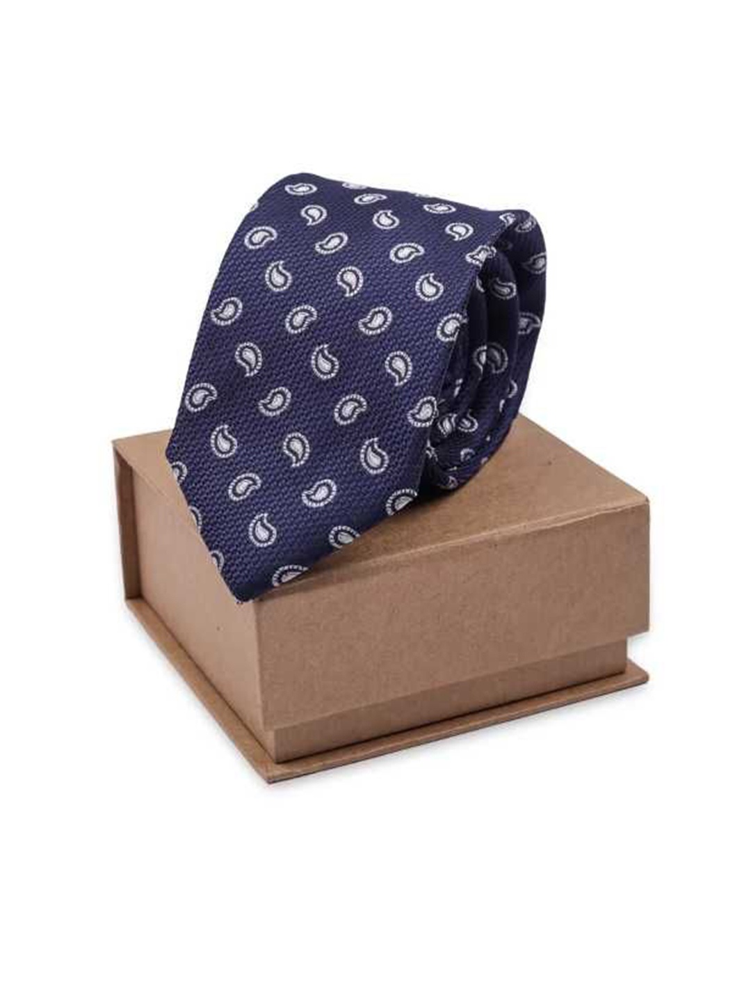 

The Tie Hub Men Printed Broad Tie, Navy blue