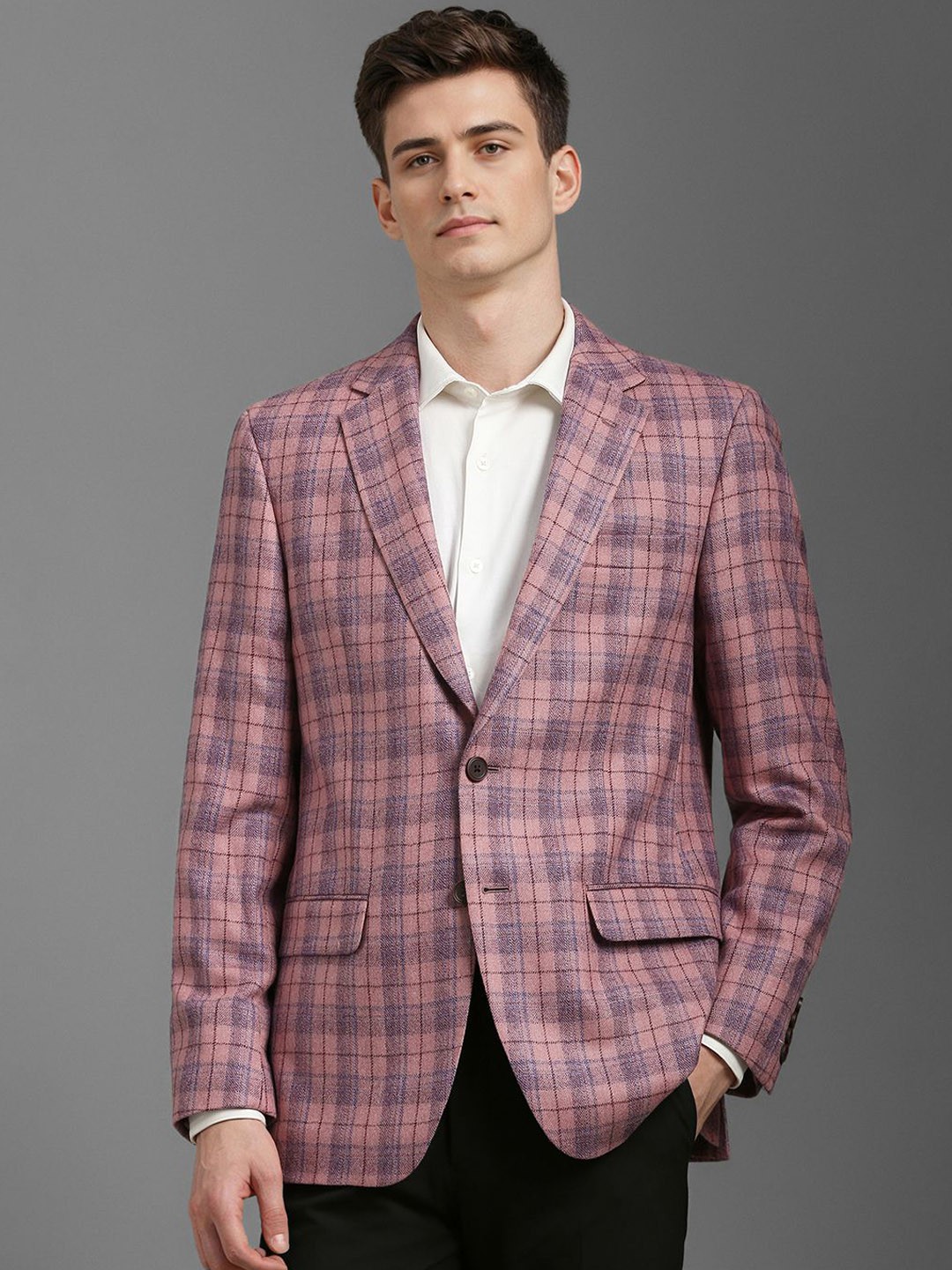 

Louis Philippe Checked Single Breasted Blazer, Pink