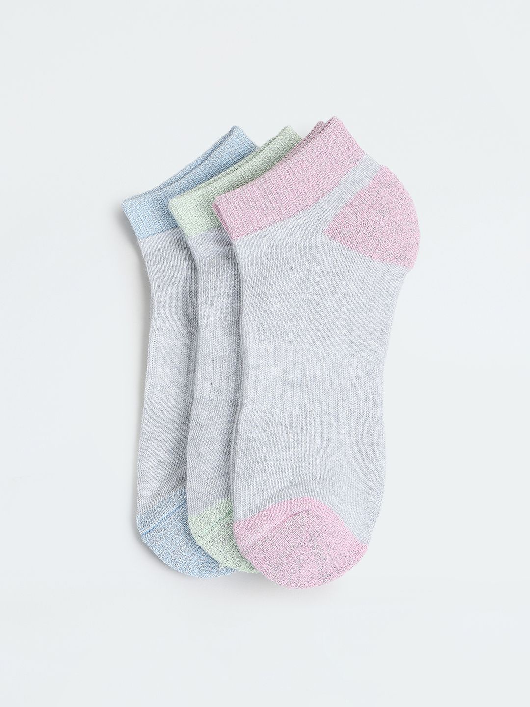 

max Girls Pack Of 3 Colourblocked Ankle-Length Socks, Blue