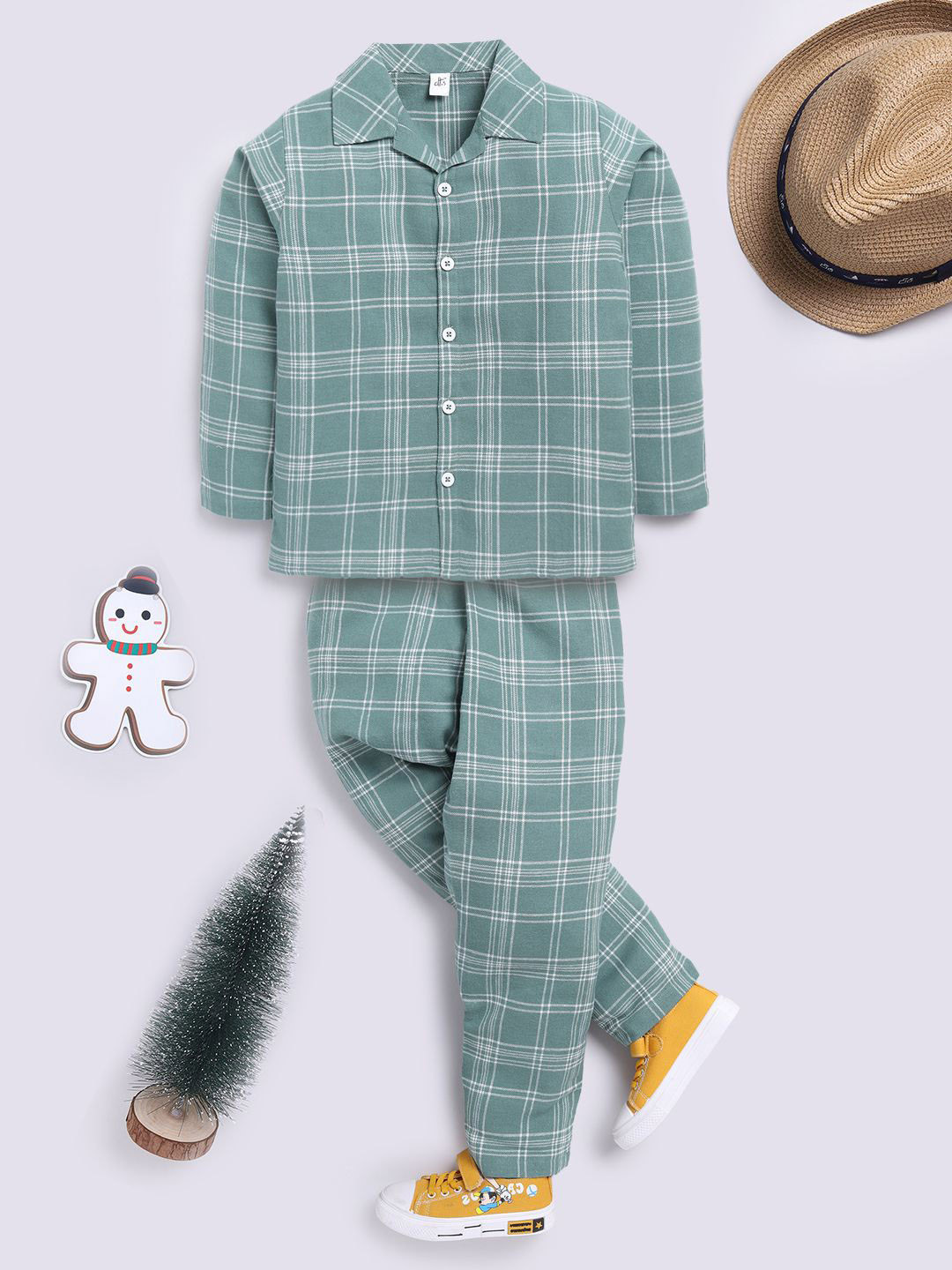 

Clt.s Unisex Kids Checked Night suit, Green