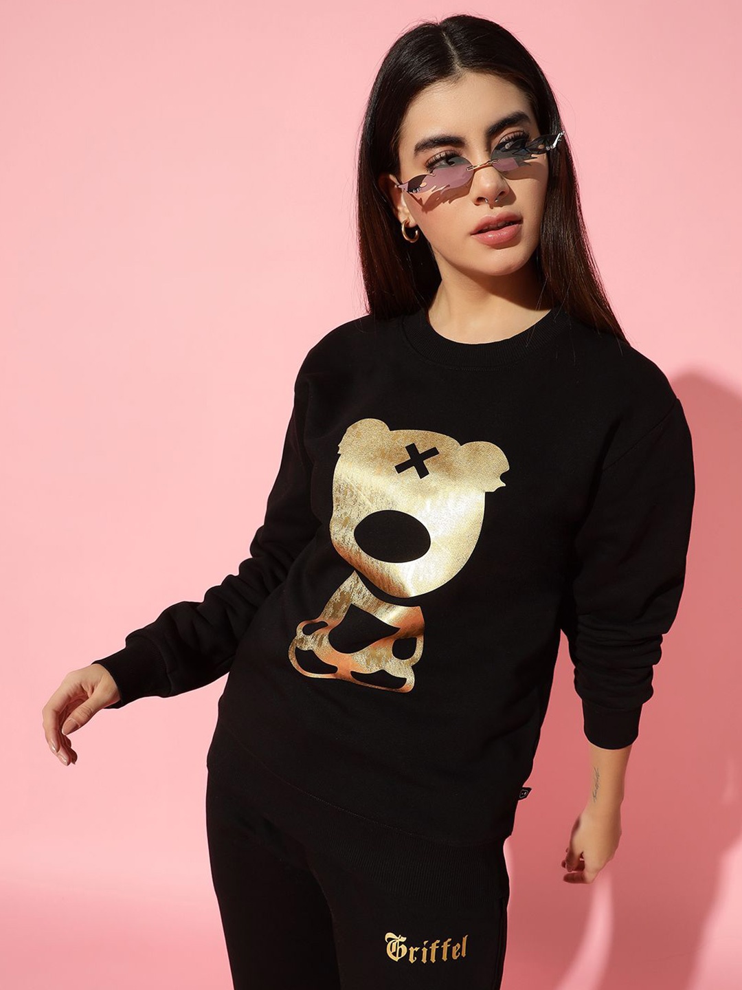 

GRIFFEL Women Printed Round Neck Long Sleeves Sweatshirt, Black